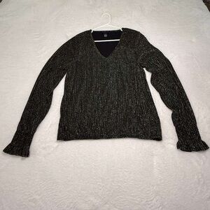 Joan Vass Black Metallic V-Neck Sweater